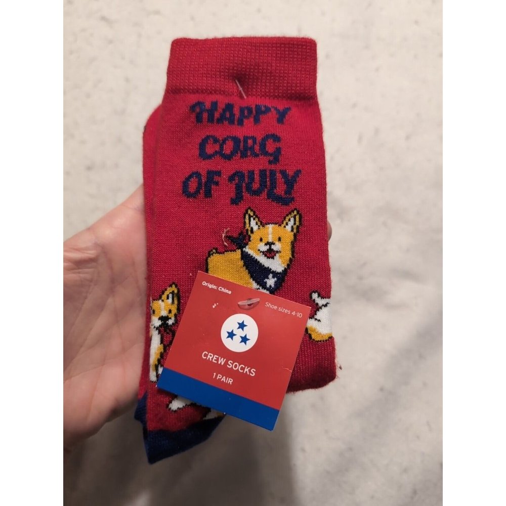 Happy Corgi Of July Red White Blue Crew Socks